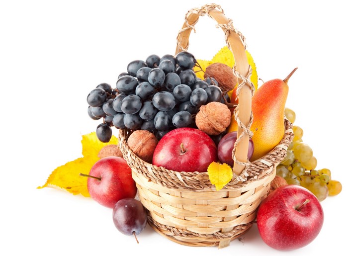 4K Fruit Basket with Grapes, Apples, Pears, Walnuts, and Plums