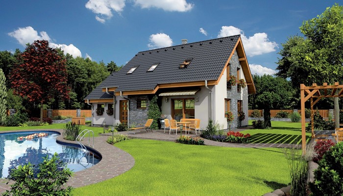 House with a swimming pool and garden