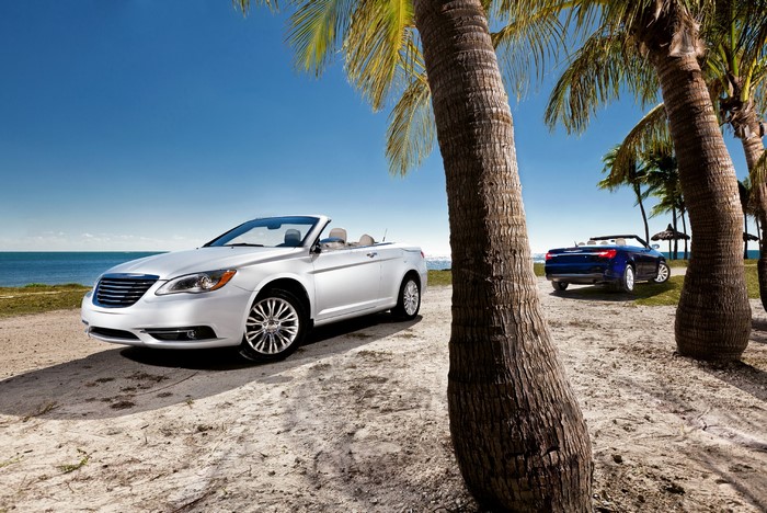 Chrysler 200 Convertible on a Beach with Palm Trees