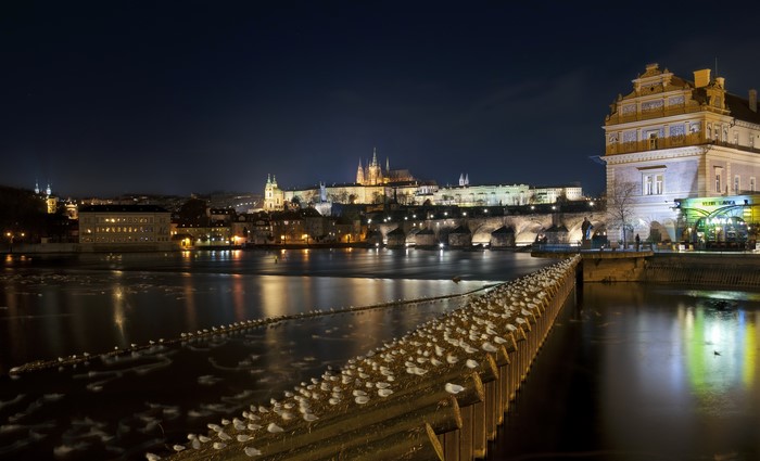 Prague at night with Charles Bridge and Prague Castle