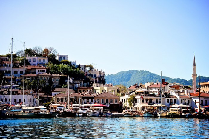 Marmaris, Turkey Coastline with Boats and Buildings