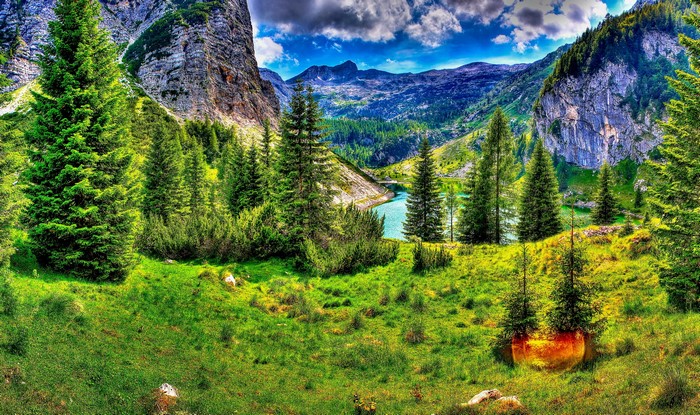 Mountain lake and forest scenery in Kobarid, Slovenia