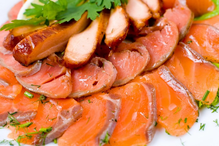 Smoked Salmon and Chicken Platter with Garnish