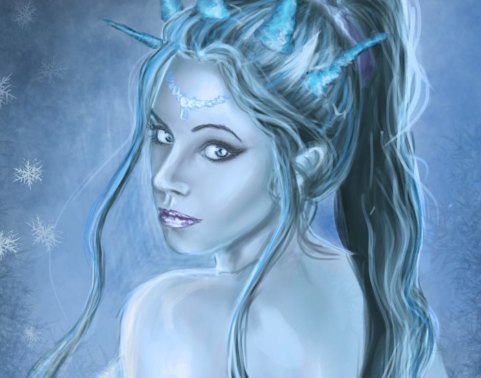 Ice Queen with Blue Hair and Horns