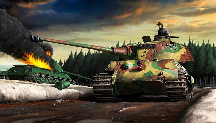 World of Tanks painting of two tanks in battle