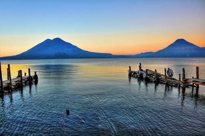 Volcan San Pedro and Lake Atitlan at sunrise