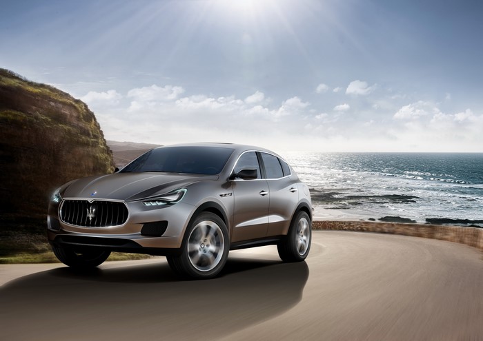 Maserati Kubang concept SUV on coastal road