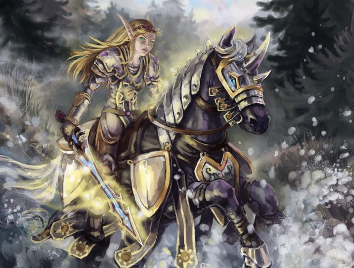 Elf Warrior Riding Horse in World of Warcraft