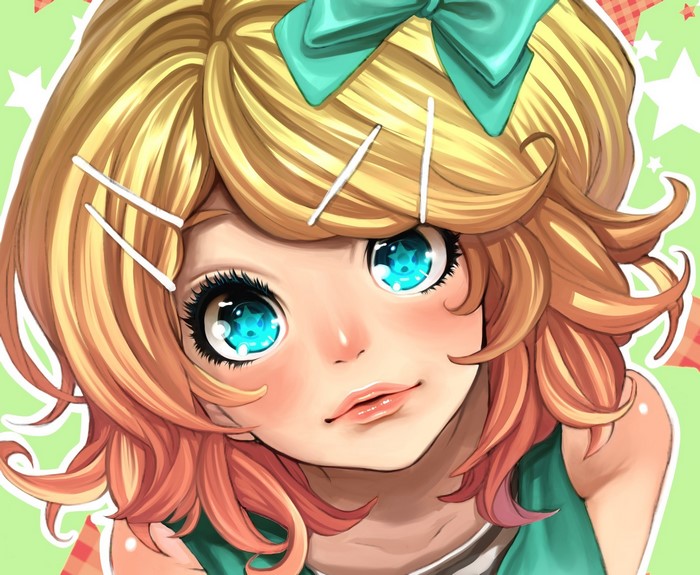 Anime girl with blonde hair and blue eyes