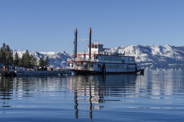 Paddlewheel boat docked on Lake Tahoe, Nevada