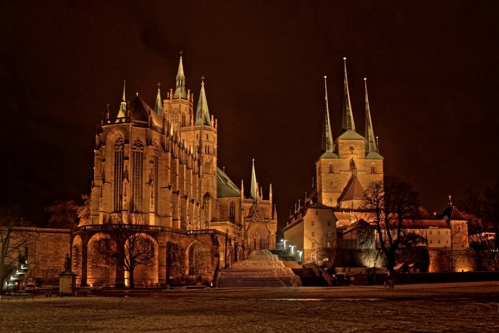 Erfurt Cathedral and St. Severus Church at night