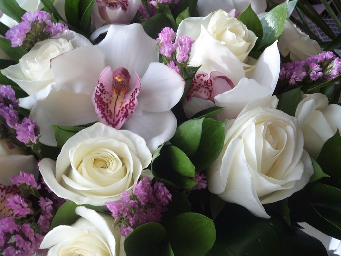 White Roses and Orchids Bouquet
