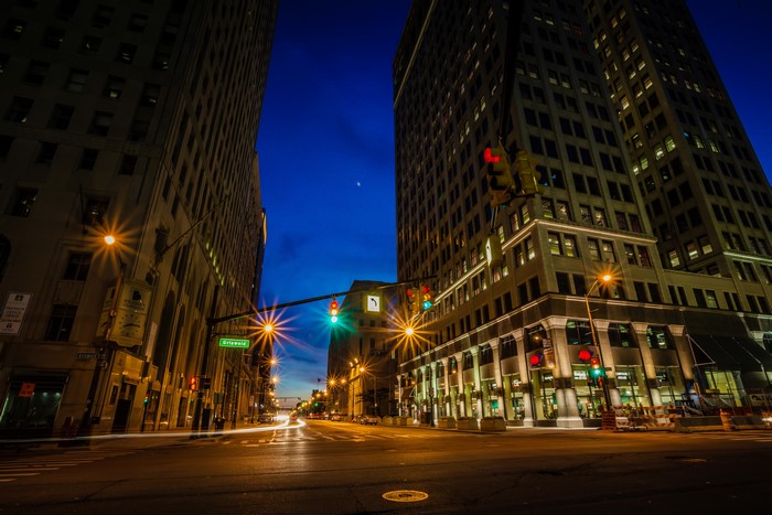 Detroit, Michigan Street at Night