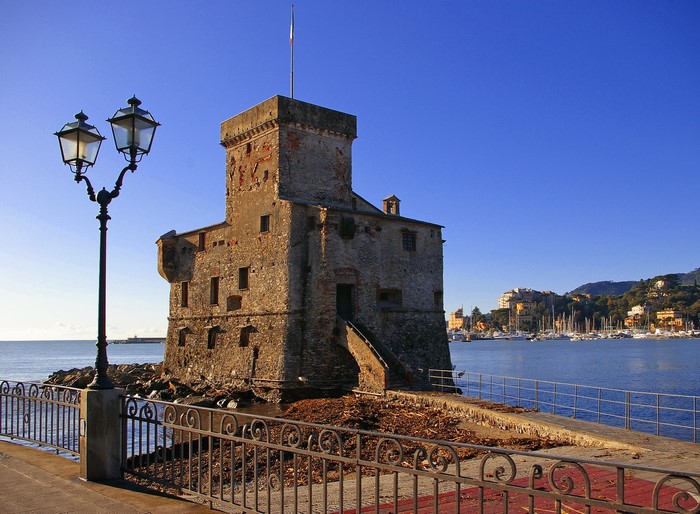 Castle in Rapallo, Italy with Street Lamp