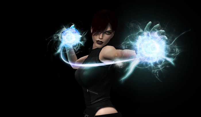 Lara Croft casting magic spells