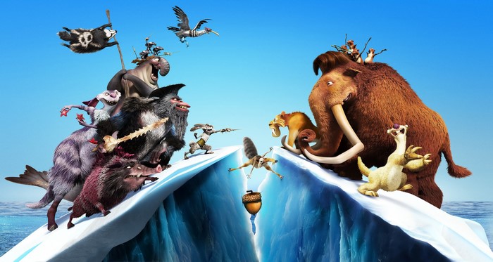Ice Age characters on icebergs