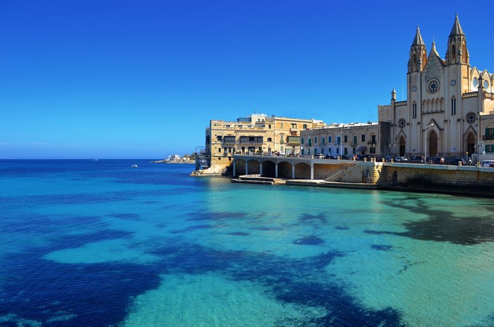 St. Julian's, Malta Coastline with Clear Blue Sea
