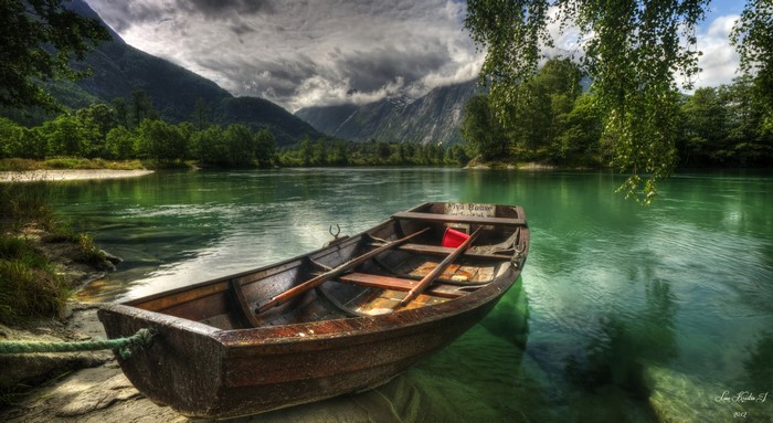 Boat on a river in Rauma, Norway
