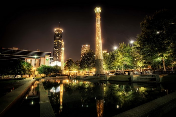 Centennial Olympic Park at Night in Atlanta, USA