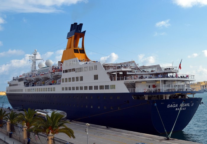Saga Pearl II cruise liner docked at a marina