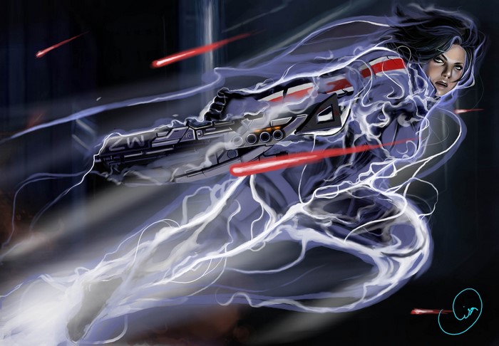Female warrior with assault rifle in Mass Effect 3