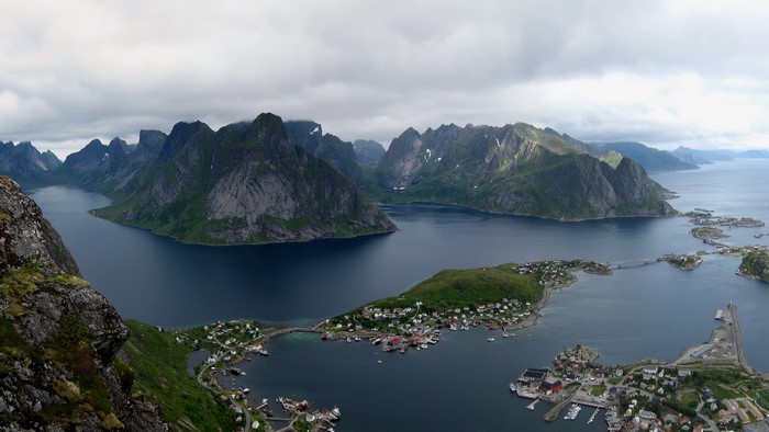 Mountains and villages in Lofoten, Norway