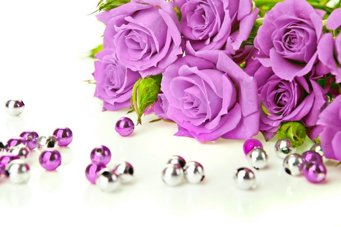 Purple Roses with Silver and Purple Beads