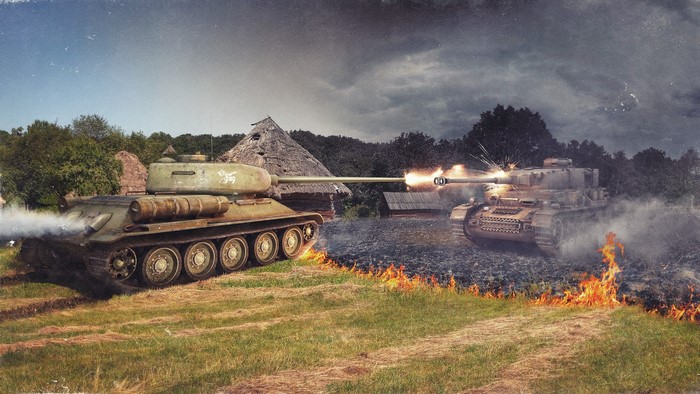 World of Tanks: Two tanks firing at each other
