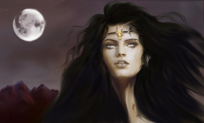 Gothic Fantasy Brunette Girl with Moon