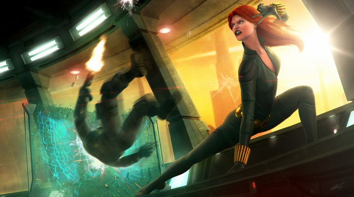 Black Widow from The Avengers in combat