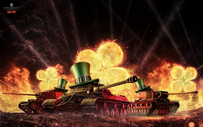 World of Tanks with shamrock explosions and hats