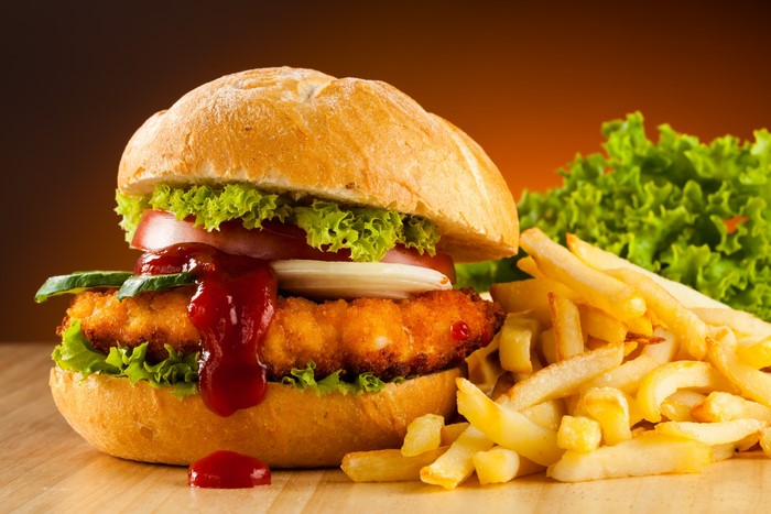 Hamburger with French Fries and Ketchup