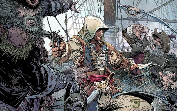 Edward Kenway from Assassin's Creed 4 Black Flag in battle