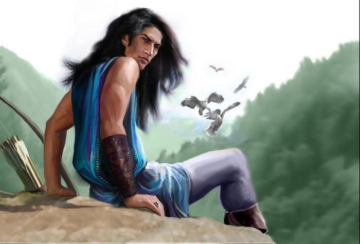 Man with long black hair and bow