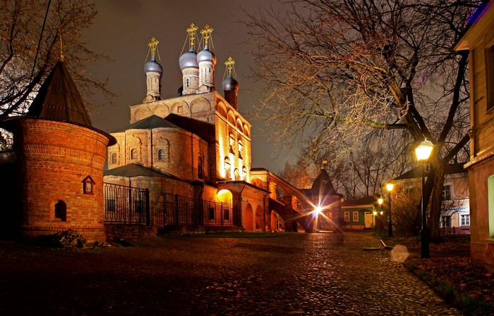Orthodox church complex at night in Moscow