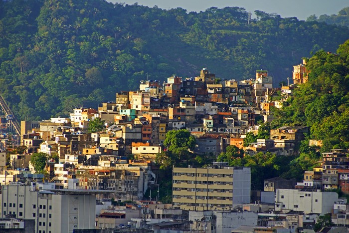 Favela houses on a hill in Rio de Janeiro, Brazil