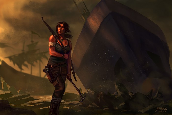 Lara Croft from Tomb Raider with bow and axe