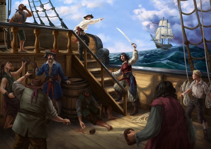 Pirates on a ship during a sea battle