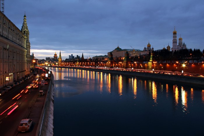 Moscow Kremlin and Moskva River at Dusk