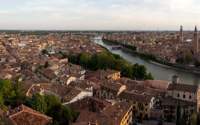 Verona cityscape with Adige River and Borgo Trento