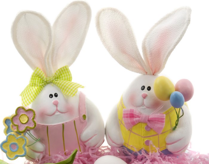 Easter Rabbits with Balloons and Flowers