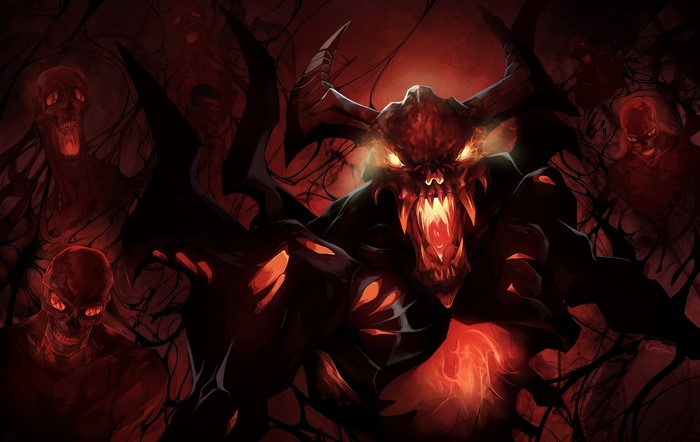 Shadow Fiend from DOTA 2 surrounded by demons
