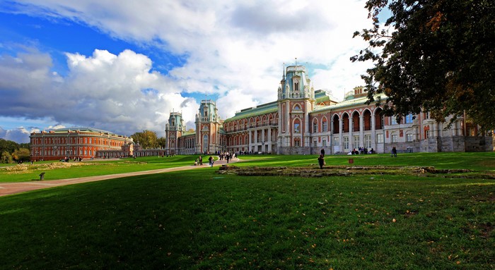 Tsaritsyno Palace in Moscow with clouds
