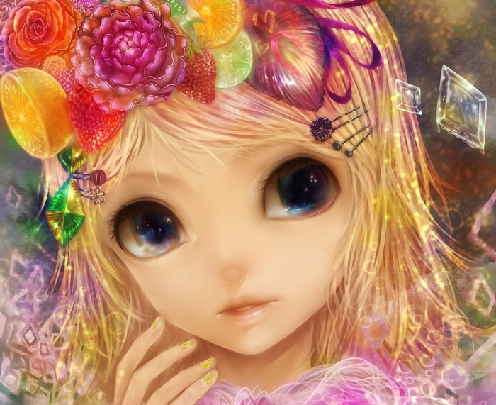 Anime girl with fruit and flower crown