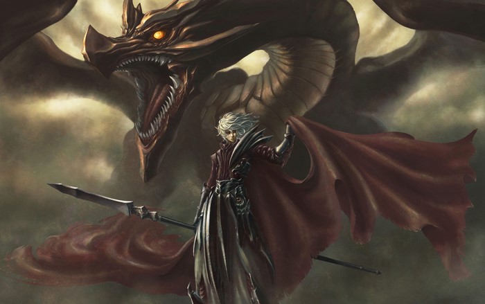 Dragon and Warrior with Spear