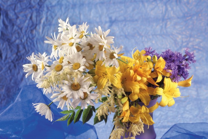 Bouquet of Daisies, Lilies, and Purple Flowers
