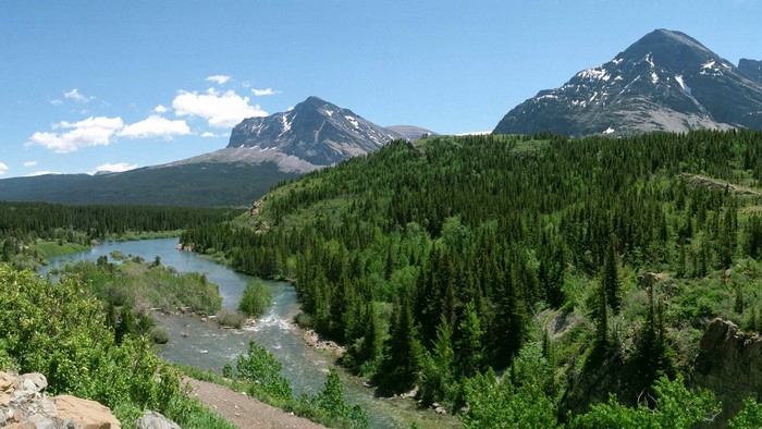 Mountains and River in Glacier National Park, USA