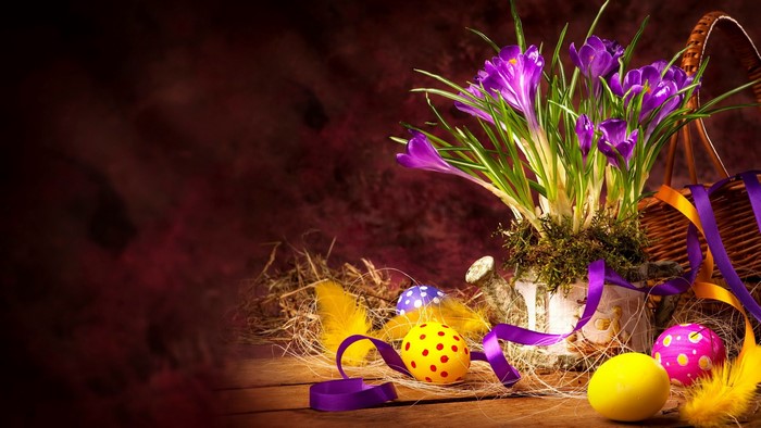 Easter Crocuses and Decorated Eggs