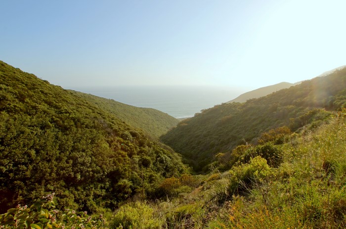 Valley leading to the ocean in Malibu, California