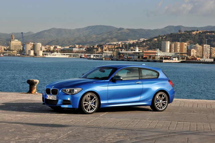 Blue 2012 BMW M135i (F21) parked by the water